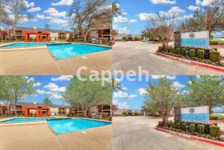 I will add leaves to trees, add basic landscape, add full landscape, add pool