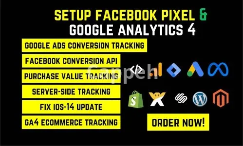 I will setup facebook pixel conversion API, google analytics 4, server side tracking
